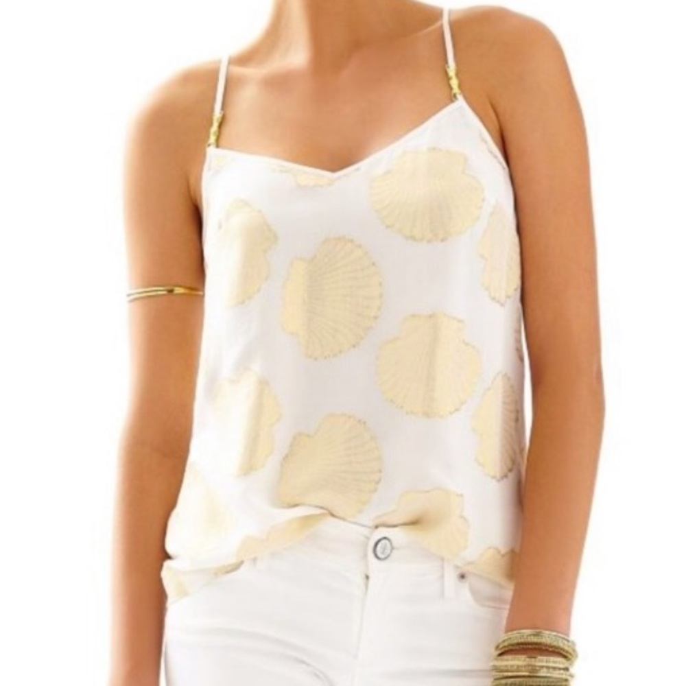 Lilly Pulitzer Gold Shell Tank Top RARE Print